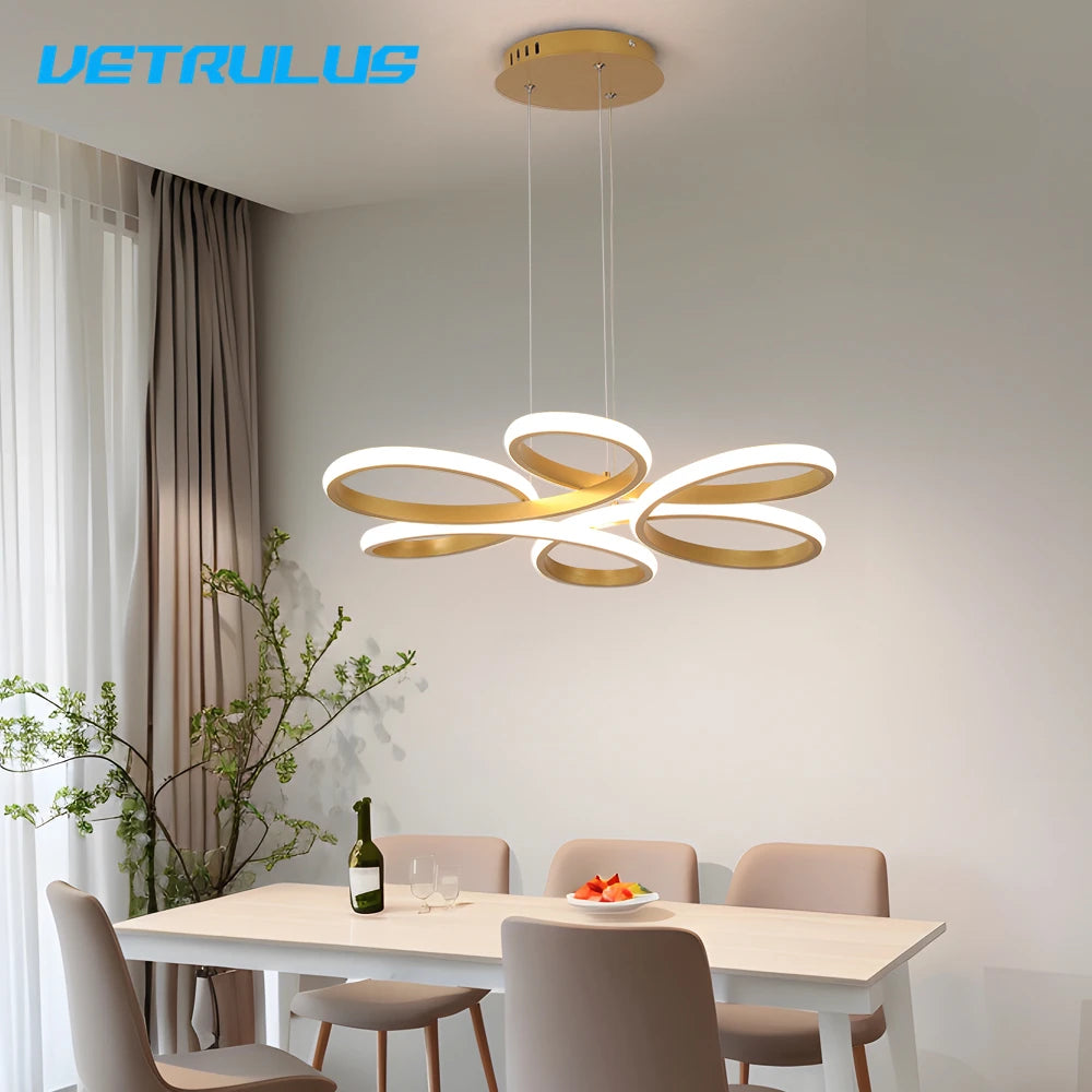 Modern Acrylic Pendant Light Gold Flower Led Ceiling Lamp Living Dining Room Nordic Chandelier Aisle Decor Balcony Hang Fixture