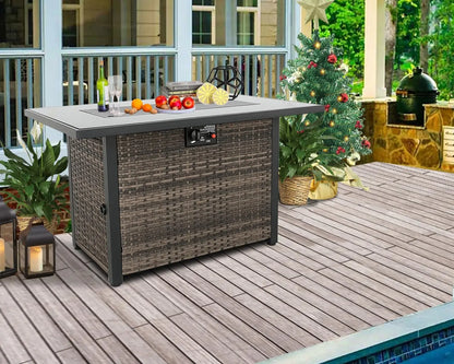 Patio Furniture Set Rattan Outdoor Balcony Furniture Wicker Rattan Sofa Set with 44" Propane Gas Fire Pit Table