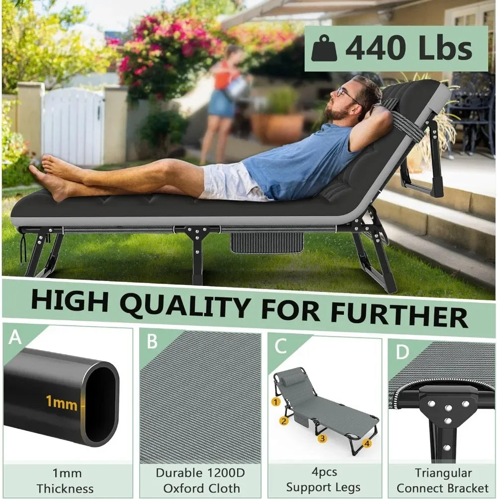 Cama plegable para acampar 3 en 1, tumbona de patio ajustable en 5 posiciones, catres portátiles para dormir para adultos con