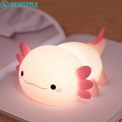 Cute Axolotl Night Light Silicone Nursery Sleeping Lamp Touch Control Nightlights USB Rechargeable Table Lamp for Baby Child