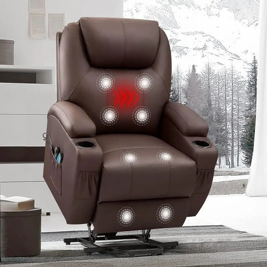 Electric Power Lift Recliner Chair for Elderly Reclining Sofa for Living Room with Massage and Heat,Side Pockets and Cup Holders