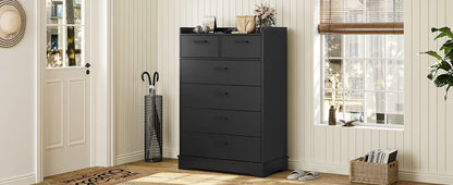 Black 6 Drawer Dresser, Wooden Storage Chest of 6 Drawers, Vertical Large Capacity Clothing Storage Organizer  vanity desk