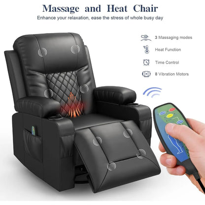 Reclining Sofas Massage Rocker with Heated Modern Ergonomic Lounge 360 Degree Swivel Single Sofa Seat Reclining Sofas Black