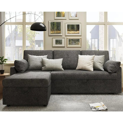 Sleeper Sofa Sofa Bed- 2 in 1 Pull Out Couch Bed with Storage Chaise for Living Room, Sofa Sleeper with Pull Out Bed, Grey Linen