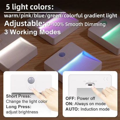 1-4 Pcs Led Night Light RGB Motion Sensor Smart Lights USB Rechargeable Dimmable Lamp Wireless Lighting for Bedroom Closet Stair