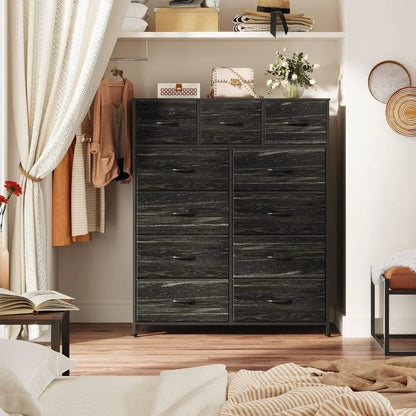 Cómoda gris oscuro para dormitorio, muebles de dormitorio, cómoda con tiradores fáciles de tirar, tocador de 11 cajones