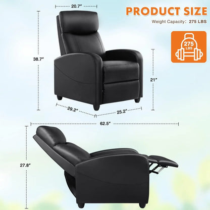 Sillón reclinable para adultos, sillón reclinable pequeño de cuero sintético para masajes, para cine en casa, con soporte lumbar, sillón reclinable moderno