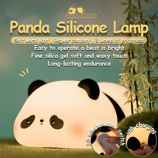 Veilleuse à capteur tactile en silicone avec panda mignon, lampe LED rechargeable à intensité réglable, décoration de chevet, veilleuse pour enfants, cadeau d'anniversaire