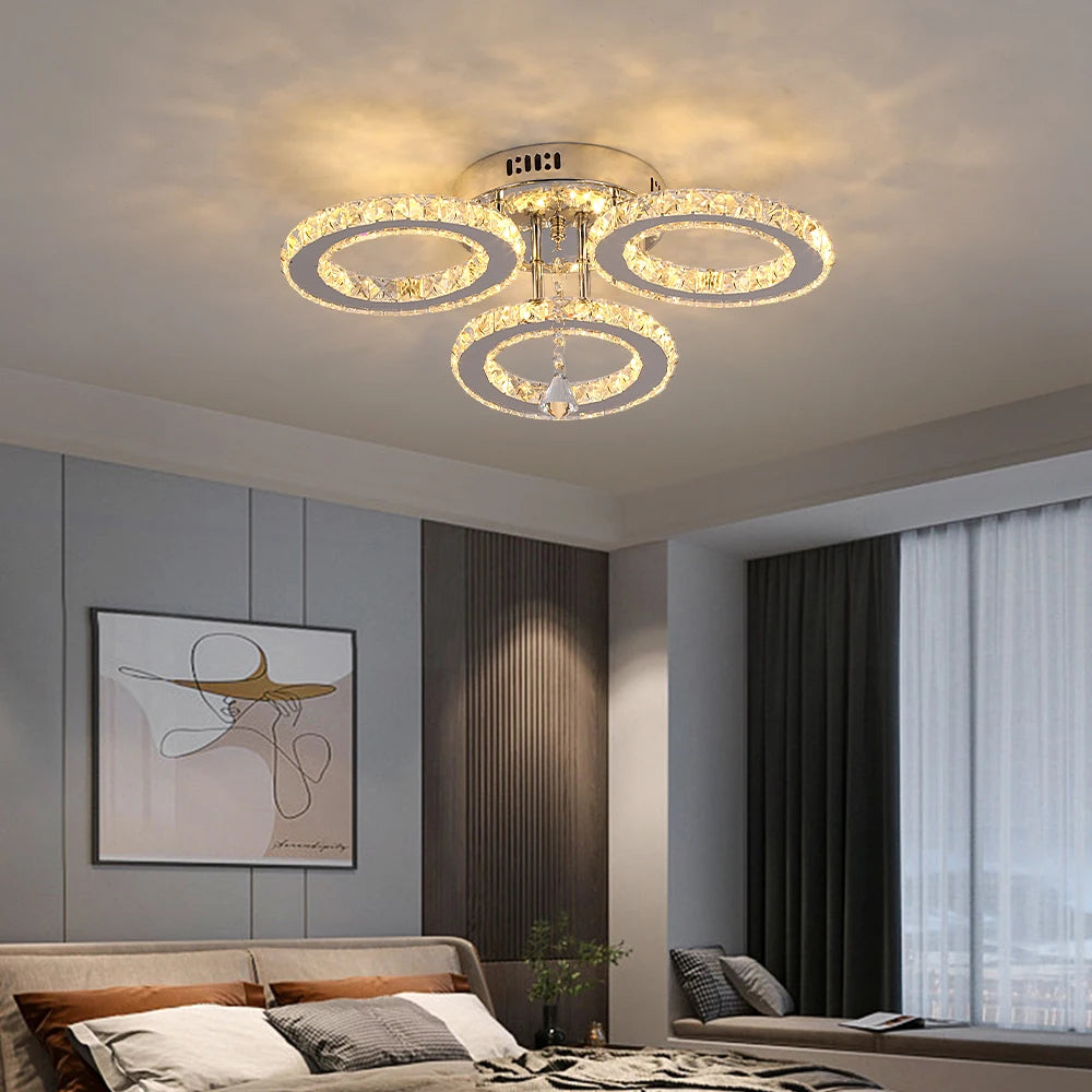 Crystal Led Ceiling Lamp With Remote Control Modern Chandelier Light Hanging Pendant Lamps Indoor Decora Surface Mounted Fixture