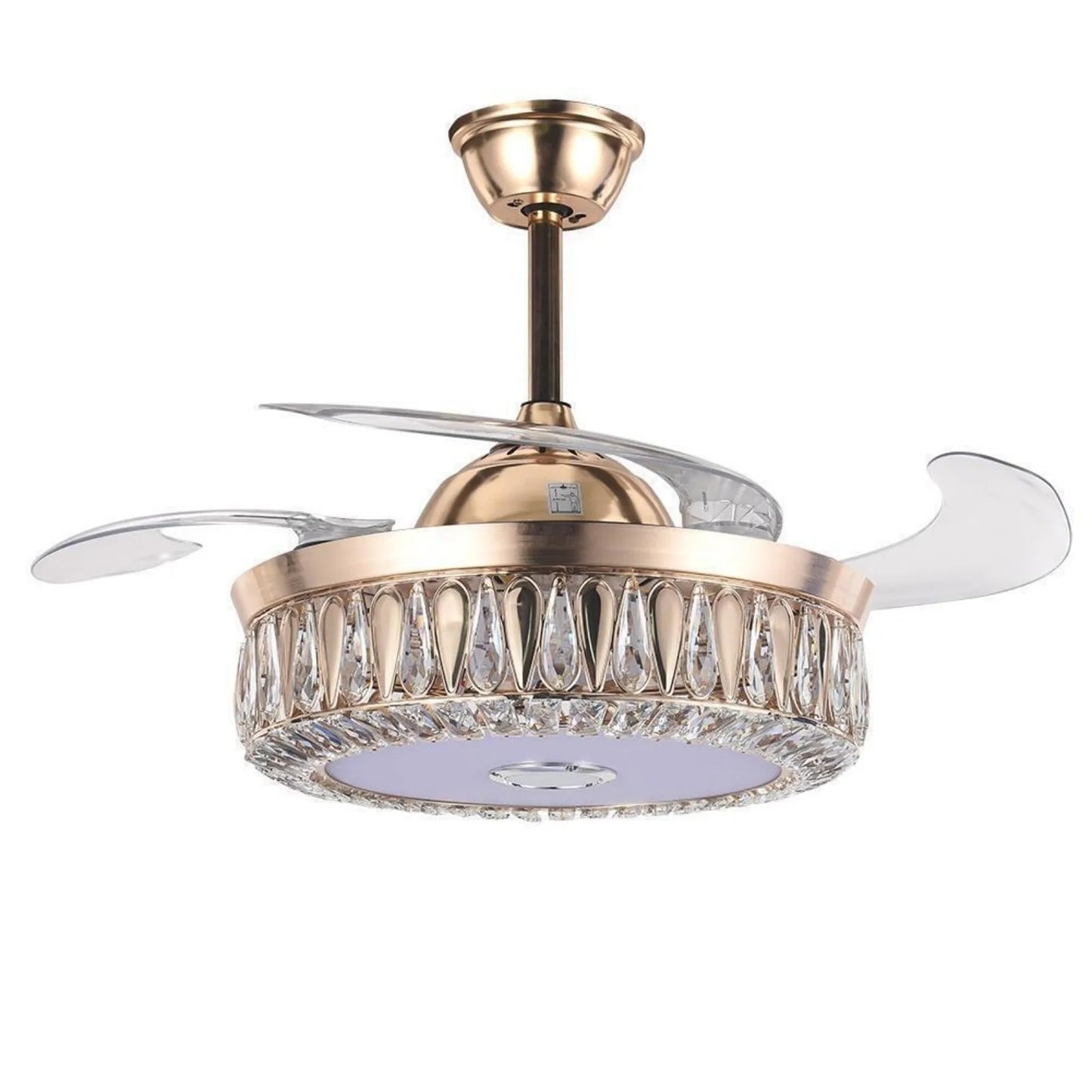 Ventilateur de plafond américain 42" Lumière LED Rétractable Bluetooth Haut-parleur de musique Lustre 7 couleurs Cristal Moderne Ventilateur de plafond Rem