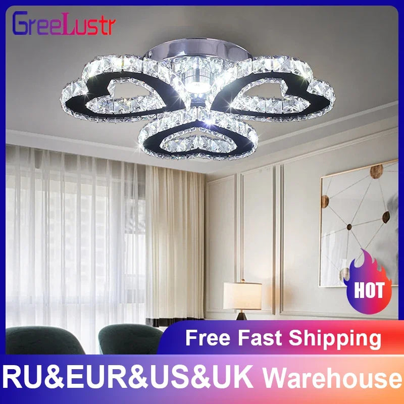 Modern Lustres K9 Crystal Chandelier Ceiling Lamps 3 Rings Stainless Steel Hanging Light Fixture Led Pendant Lamp Home Appliance