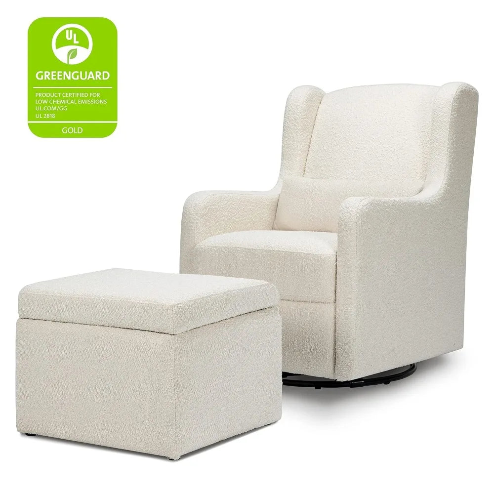 Carter's by DaVinci Adrian Swivel Glider with Storage Ottoman in Performance Cream Linen, Water Repellent and Stain Resistant,