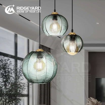 Ridgeyard Modern Nordic Chandelier 1/3 Heads Glass LED Pendant Lights Indoor Home Decor Dining Room Bar Salon Hanging Lamp Retro