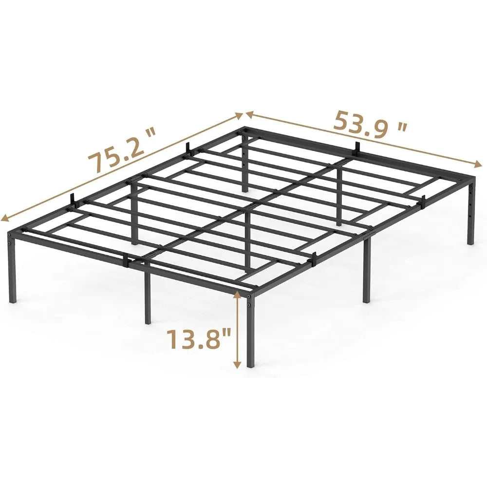 Marco de cama de plataforma de metal completo con listones de acero resistentes, base de colchón, no necesita somier, gran espacio de almacenamiento, marco de cama negro