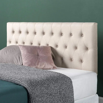 Trina Upholstered Headboard, Button Tufted Upholstery,understated style Adjustable Height, Easy Assembly, Taupe, Queen