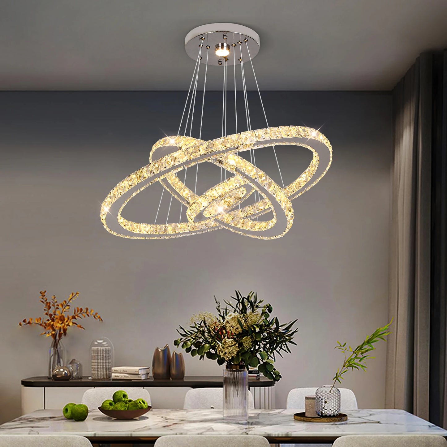 Luxury Crystal Modern Pendant Light DIY Rings Led Dimmable Chandelier Hanging Lustre Ceiling Lamp Home Living Room Decor Fixture