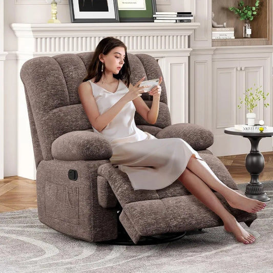 Fauteuil inclinable pivotant surdimensionné pour salon, chambre à coucher pour adultes, marron