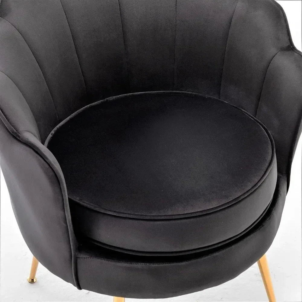 Chaise d'appoint en velours Furniture Direct avec silhouette festonnée et pieds en métal doré Chaises pour meubles de salon Noir