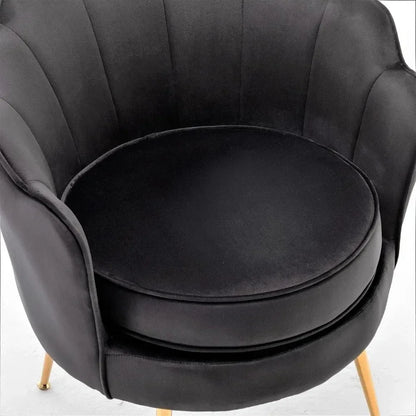 Chaise d'appoint en velours Furniture Direct avec silhouette festonnée et pieds en métal doré Chaises pour meubles de salon Noir