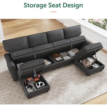 Convertible Sectional Sofa with Storage Seat U Shaped Sectional Couch with Reversible Chaise 6 Seat Sofas