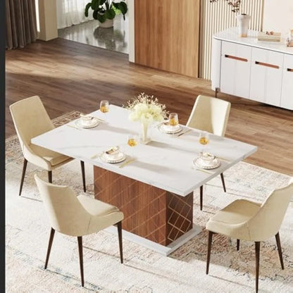 Table à manger de 47 pouces pour 2 à 4 personnes, table de cuisine moderne, petite table à manger rectangulaire avec plateau en faux marbre et base en bois