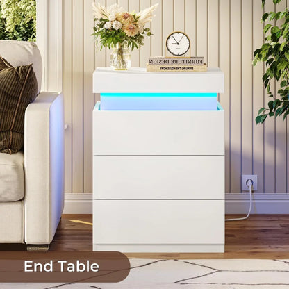 2024 New LED Nightstands Set of 2, Nightstand with Charging Station and Sliding Top,Bedside Table with Power Outlets & Drawers