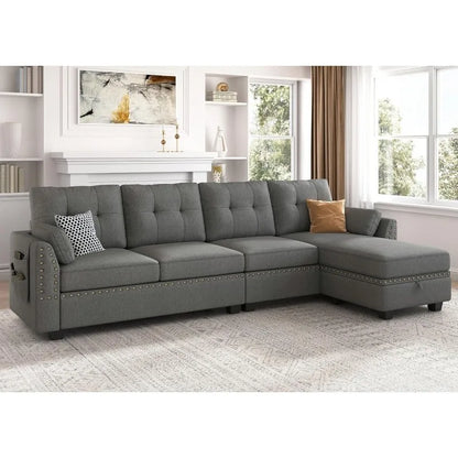 Reversible Sectional Sofa L-Shape Sofa Convertible Couch 4-Seater Sofas Sectional， Sofa Set Living Room Furniture