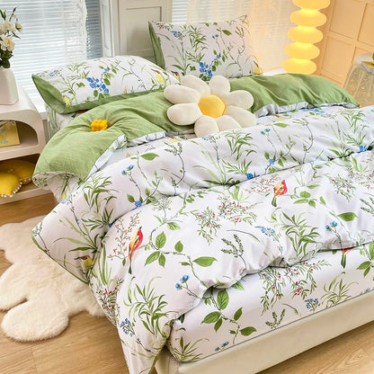 Home bedding set Green leaves duvet cover pillowase, FR king US twin UK queen AU single size 200*200cm (no bed sheet)