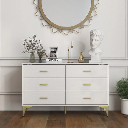 Dresser, Modern 6-drawer Wooden Side Chest of Drawers, Wide Drawers and Storage with Metal Gold Handles,Dressers