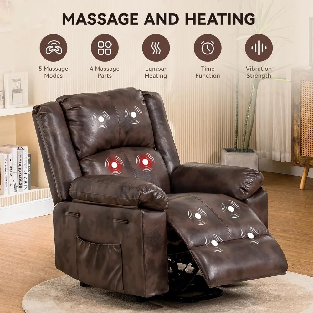 Power Lift Recliner for Elderly, Lift Chair with Heat and Massage，PU Recliner Sofa with Timing Function 2 Side Pockets