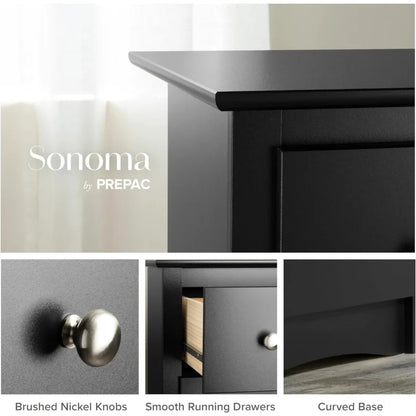 Prepac Sonoma bedroom furniture: Black double dresser for bedroom, chest of drawers, traditional bedroom dresser, 59 "W x 16" d