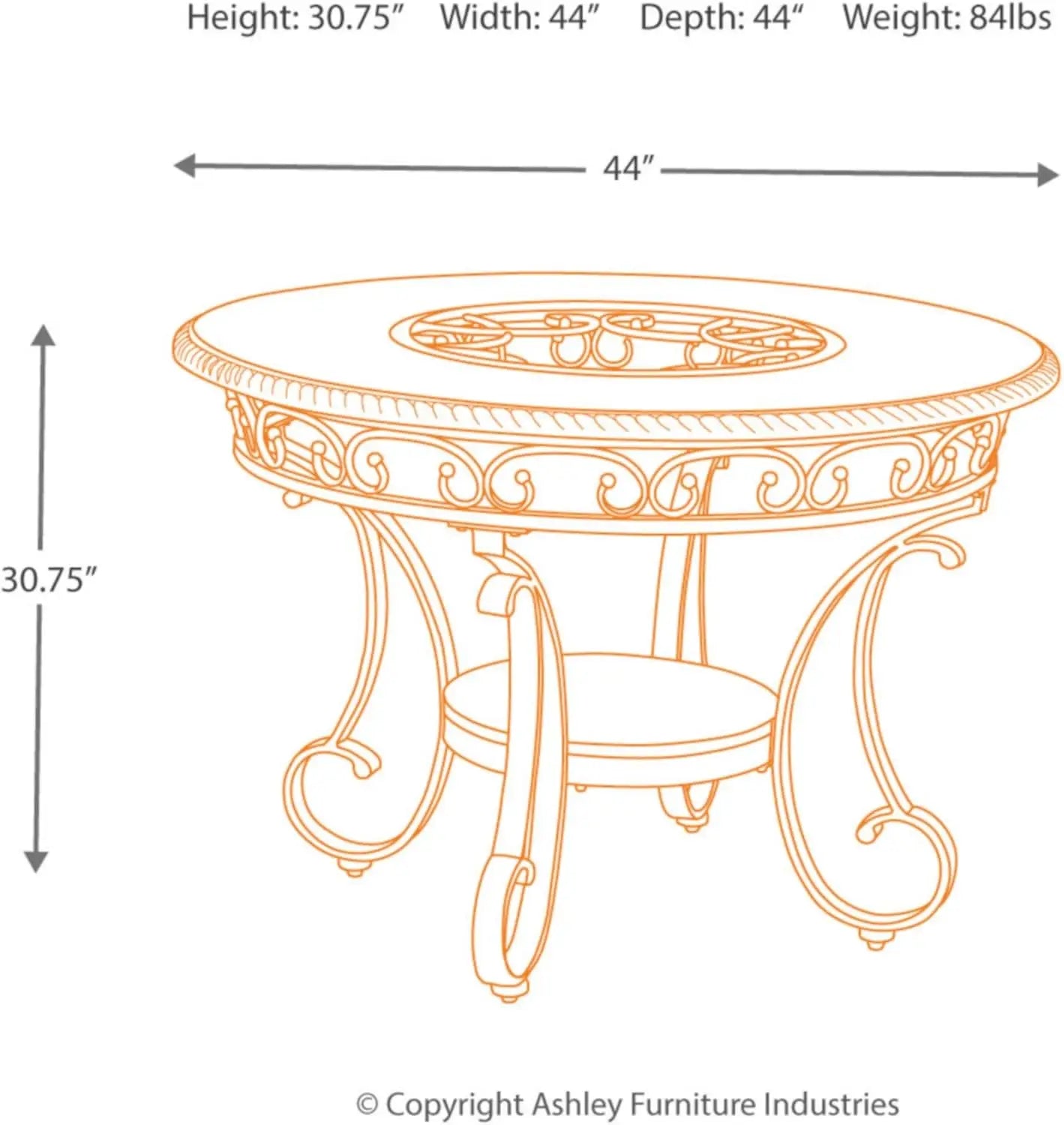 Signature Design by Ashley Glambrey Old World 45" Round Glass Top Dining Table, Brown