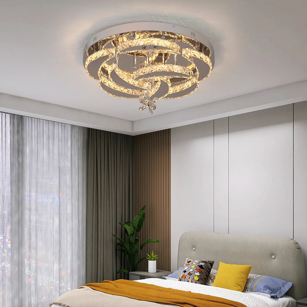 Luxury K9 Crystal Chandelier Modern Ceiling Lamp Led Living Dining Room Decor Pendant Light Dimmable Lustre Home Decor Fixture