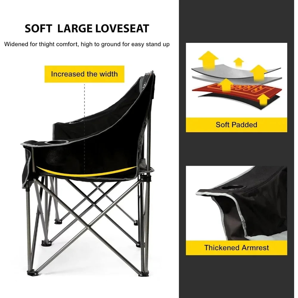 Oversized Fully Padded Camping Folding Loveseat Camping Couch Double Duo Chair Heavy