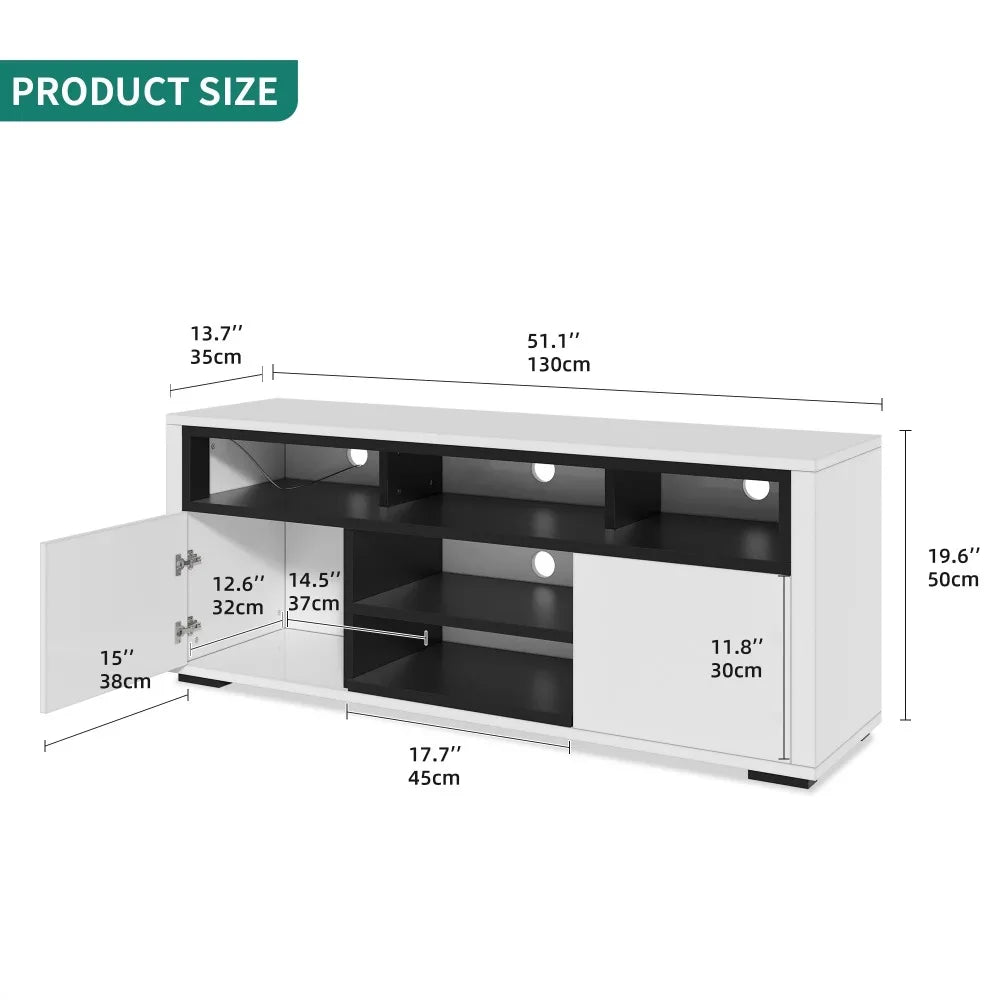 Meuble TV avec lumières d'ambiance LED Meuble TV moderne avec étagère ouverte Meuble de rangement pour téléviseurs 62 pouces Meubles Meubles TV blancs