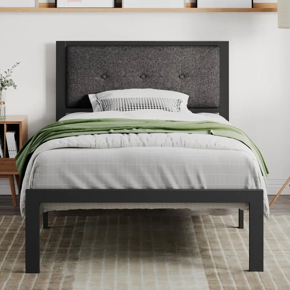 full-size Bed Frame, Platform Bed Frame with Metal Slats,Button Tufted Square Stitched Headboard,Noise Free,No Box Spring Needed