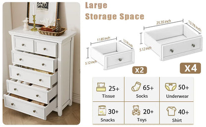 White Dresser for Bedroom, Drawer, Tall Nightstand, Modern White Drawer Cabinet for Living Room,Home Office