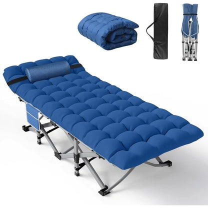 Cuna plegable para acampar para adultos con colchón, cuna portátil para acampar, cuna para dormir con almohada y bolsa de transporte para la oficina, la siesta en casa