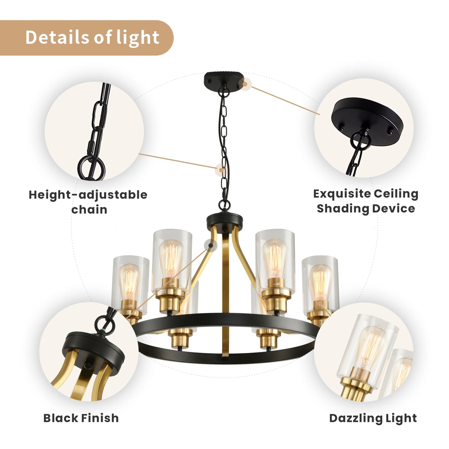 Lustre rustique à 6 lumières en forme de roue de chariot pour salle à manger, luminaire suspendu en métal noir pour ferme, lampe de décoration pour la maison