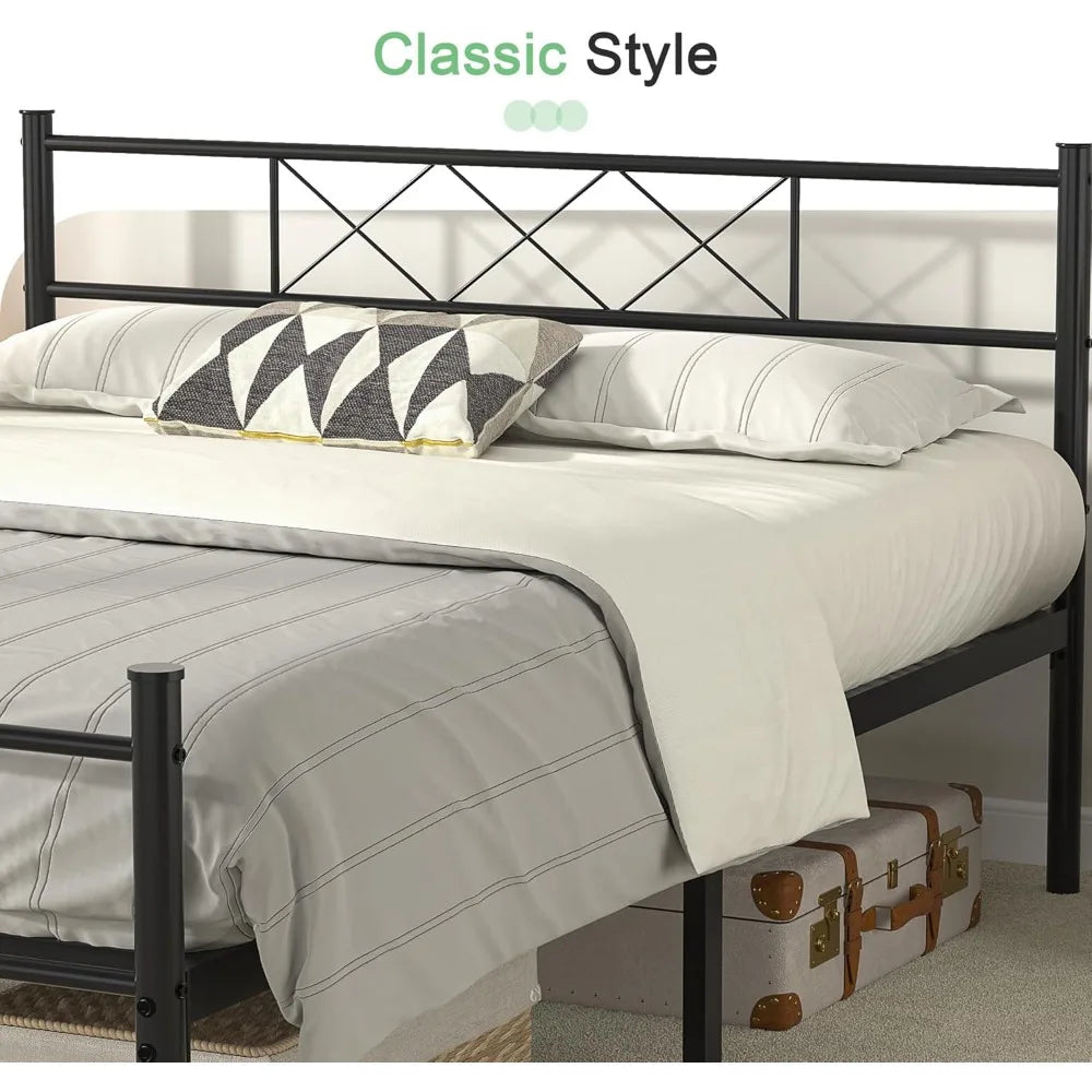 Full Size Bed Frame with Headboard, Heavy-Duty Platform/Mattress Foundation with Metal Slats Support, No Box Spring Needed