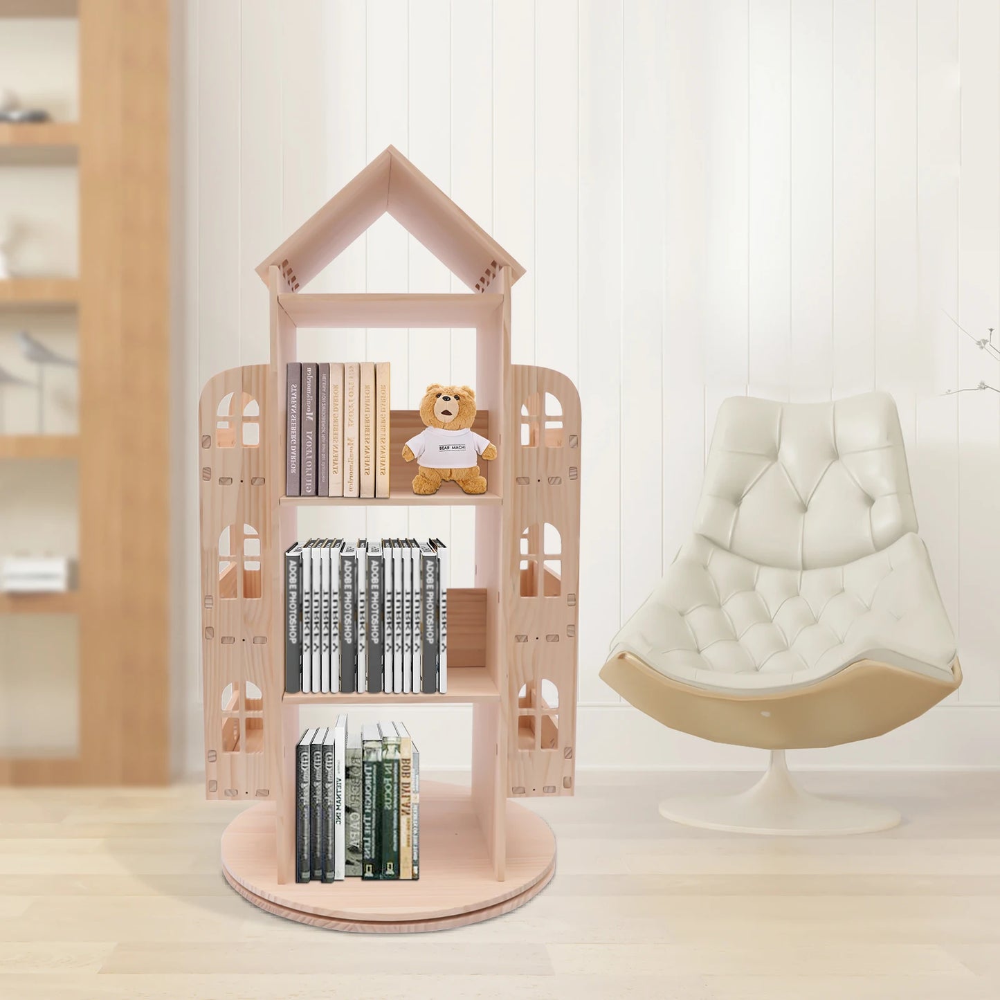 Étagère à livres rotative en bois à 360 °, étagère de rangement sur pied, support d'affichage pour enfants, étagère à livres pour enfants