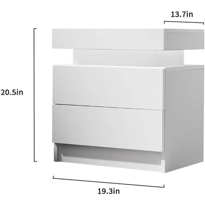 Mesita de noche LED Mesita de noche Mueble de madera con luces para dormitorio, Mesita de noche con 2 cajones, Mesitas de noche para dormitorio