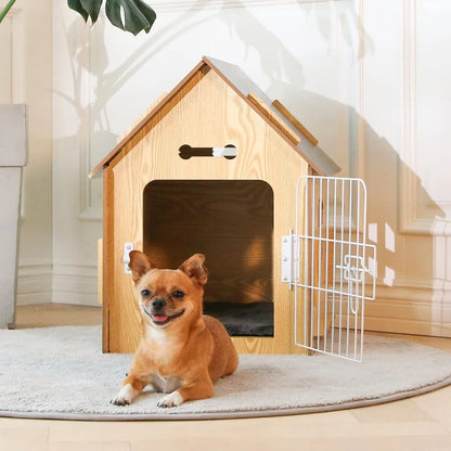 Niche pour chien confortable en bois pour chiens, petite chambre d'intérieur, grotte pour chien avec aérations et plancher surélevé pour la chaleur