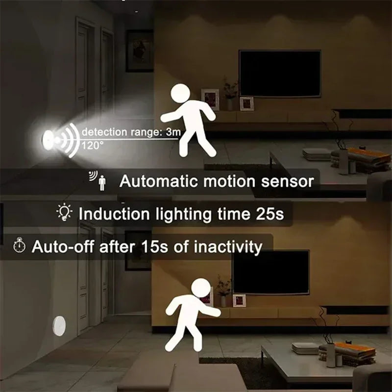 Luz nocturna LED con sensor de movimiento PIR, recargable por USB, para armario de cocina, escalera, luz inalámbrica para armario