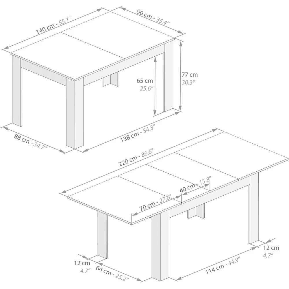 Table à manger extensible Easy, 55,1(86,6) x 35,4 po, Frêne noir, pour 6 à 10 personnes, Table à manger pour cuisine, meubles