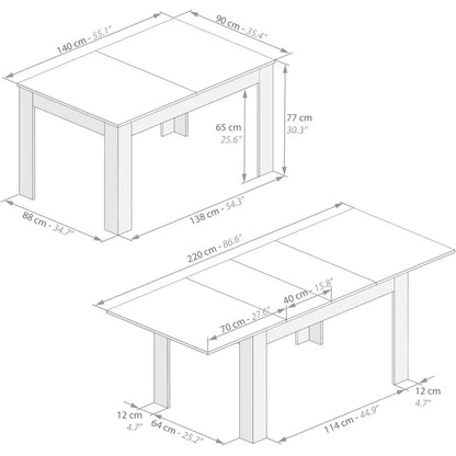 Table à manger extensible Easy, 55,1(86,6) x 35,4 po, Frêne noir, pour 6 à 10 personnes, Table à manger pour cuisine, meubles