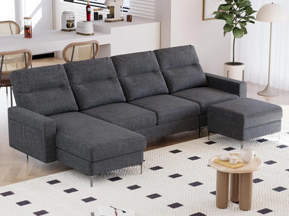 Convertible Sectional Sofa Couch, 4 Seat Sofa Set for Living Room U-Shaped Modern Fabric Modular Sofa Sleeper with Double Chaise