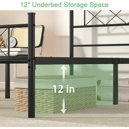 VECELO Twin Size Bed Frame with Headboard, Heavy-Duty Platform/Mattress Foundation with Metal Slats Support, No Box Spring