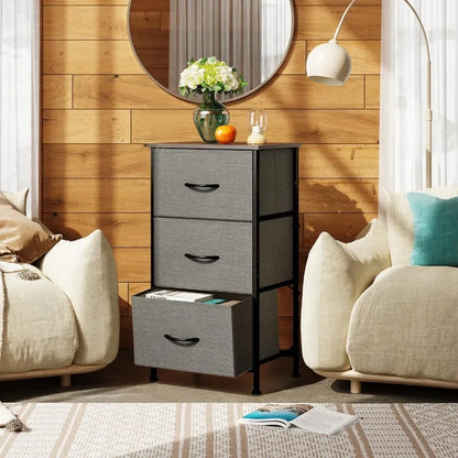 Dresser with 3 Drawers, Fabric Nightstand, Organizer Unit, Storage Dresser for Bedroom, Hallway, Entryway, Closets, Sturdy