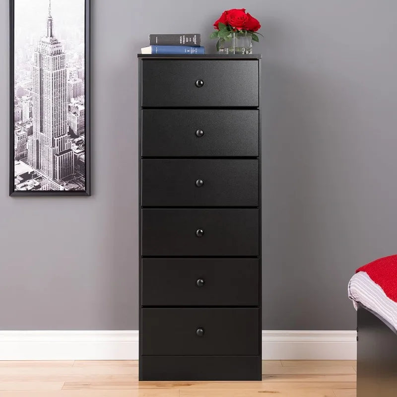 Astrid Tall White Dresser: 16"D x 20"W x 52"H, 6-Drawer Chest for Bedroom by Prepac - Perfect Chest of Drawers for Ample